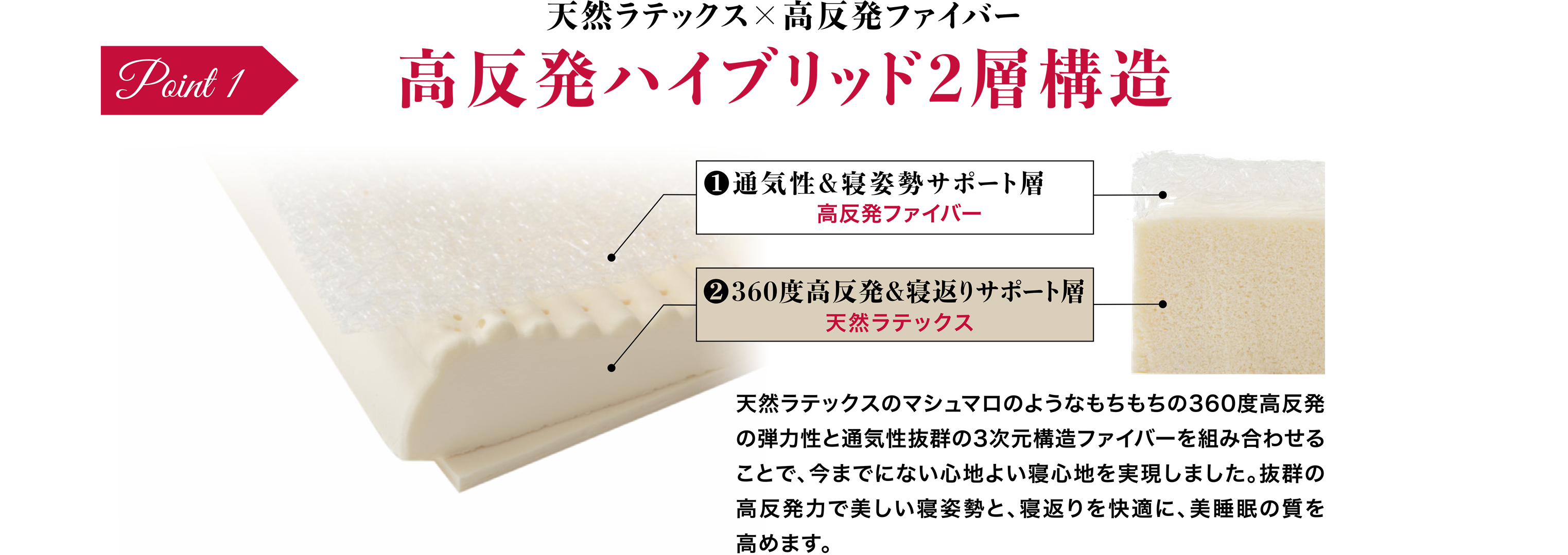 天然ラテックス×高反発ファイバー 高反発ハイブリッド2層構造