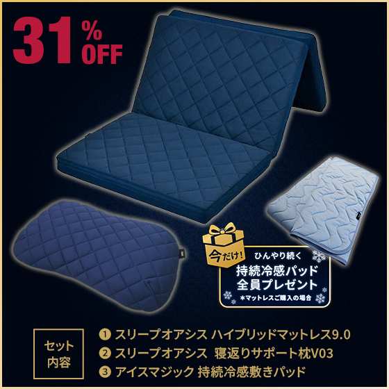 桑田真澄流 スリープオアシスハイブリッド動的睡眠マットレス&寝返りサポート枕2点セット